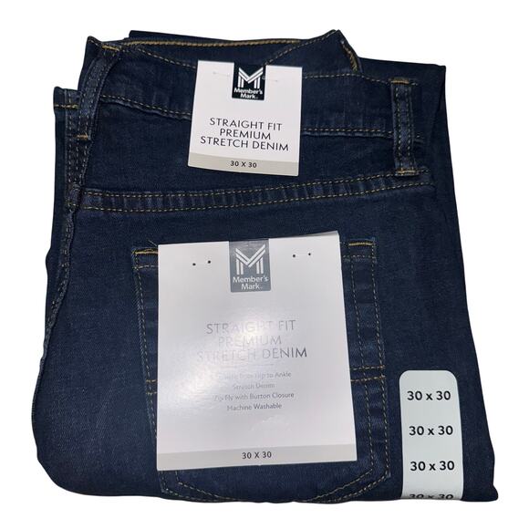Member's Mark Jeans Mens 30x30 Dark Wash Straight Fit Premium Stretch Denim - Picture 2 of 15